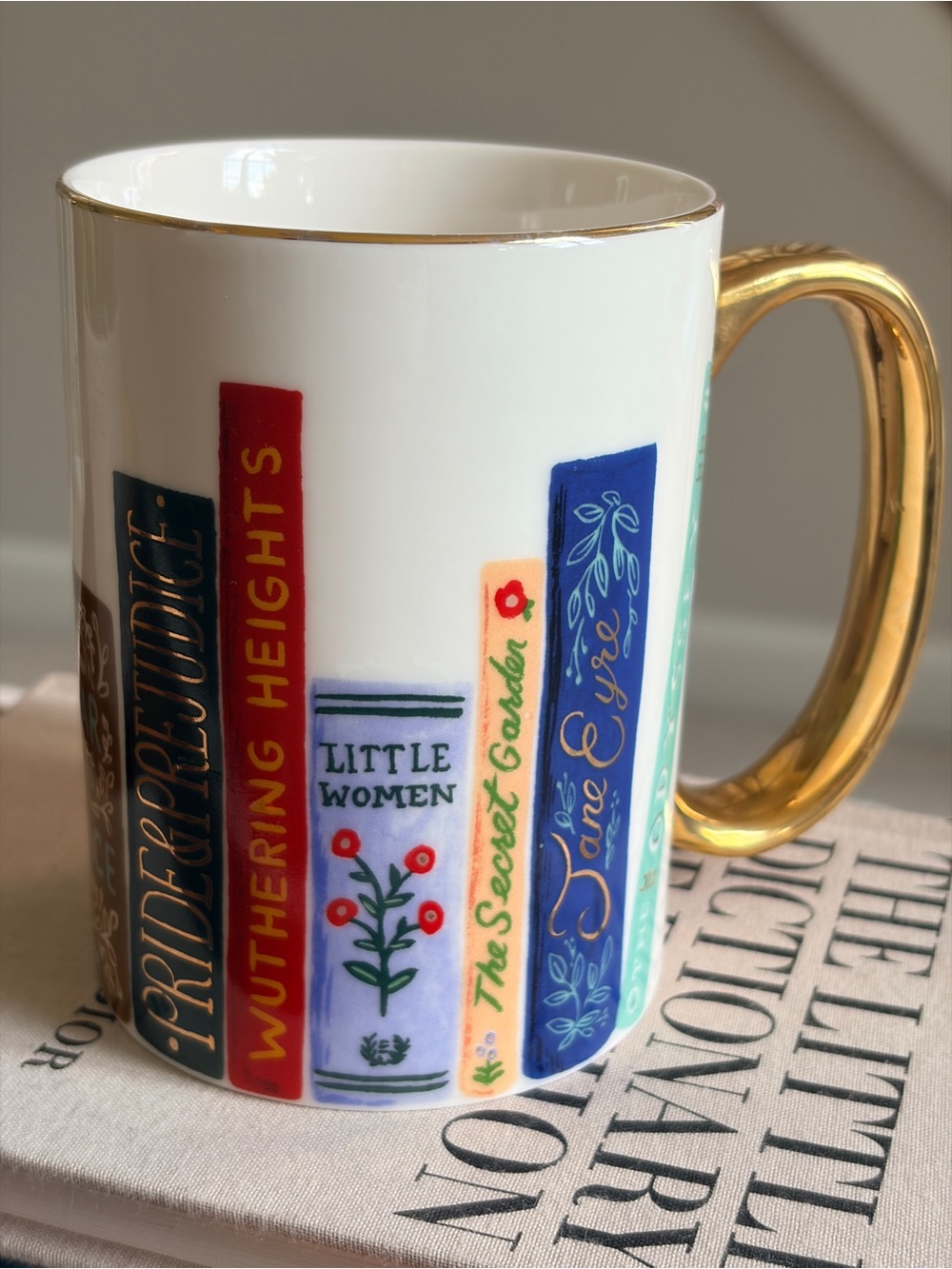 Anthropologie Rifle Paper Co. Porcelain Book Club Mug - Gold Handle